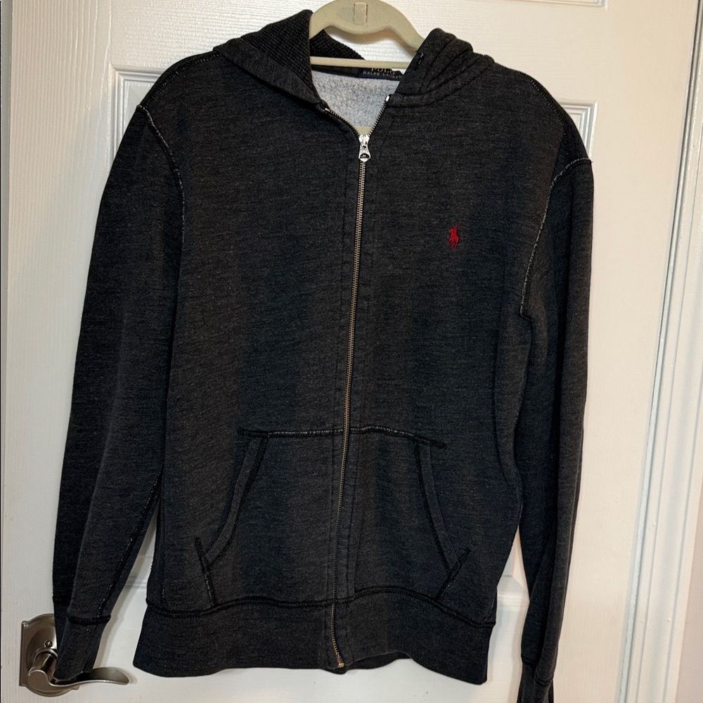 Polo Ralph Lauren Zip Up Hoodie Sweatshirt Cotton Blend charcoal large